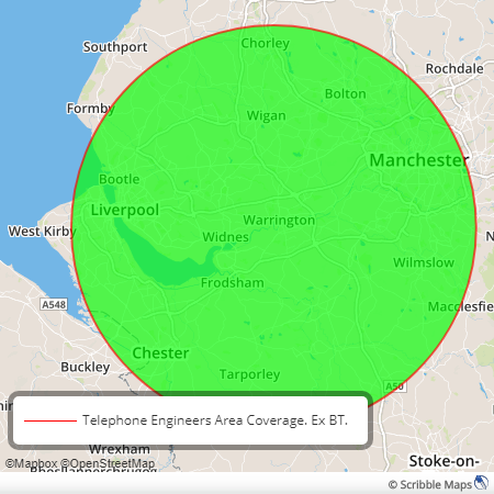 Manchester independent local telephone engineers area coverage map.